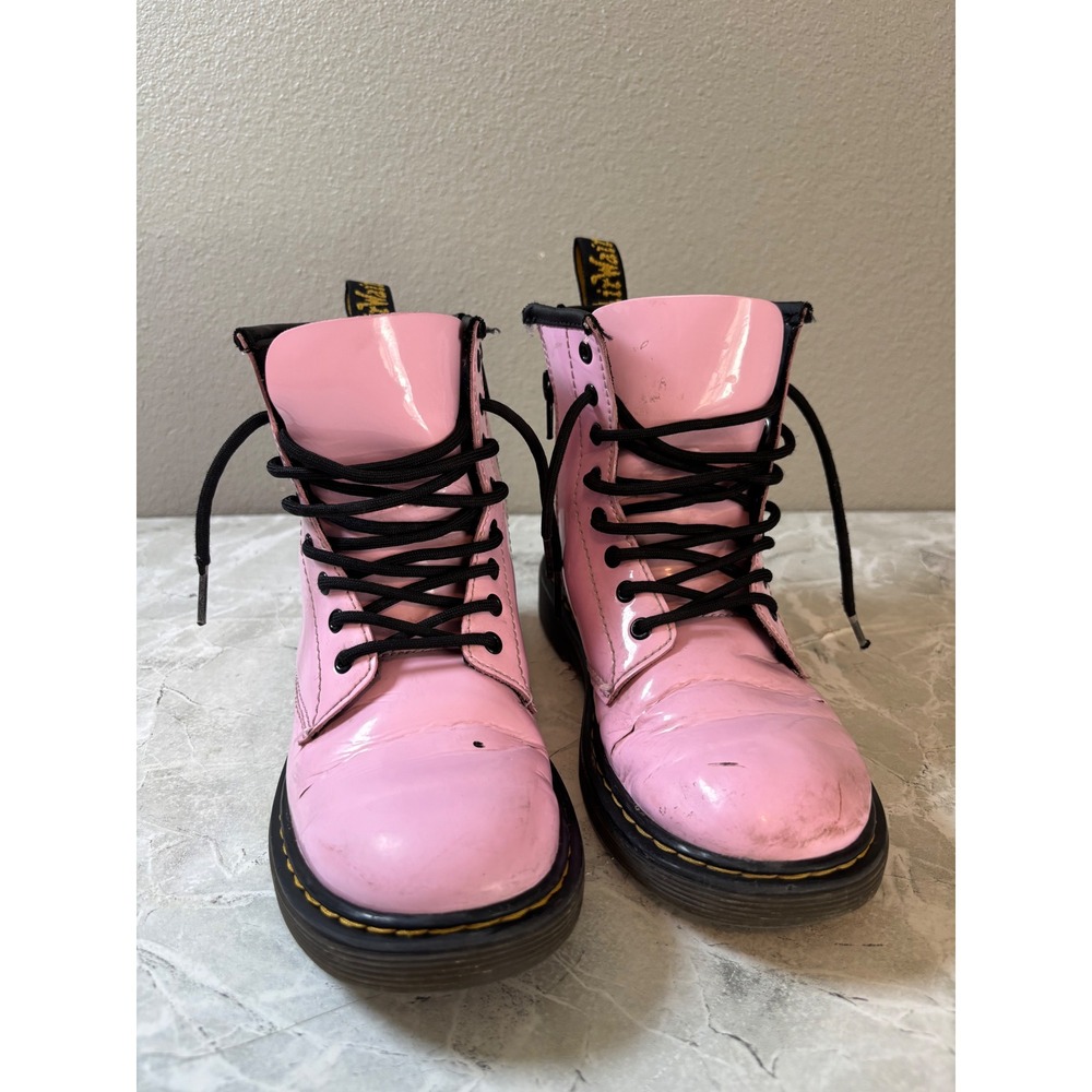 Dr. Martens Kids 1460 J Pink Patent Leather Lace Up Zip Boots Size 3 US